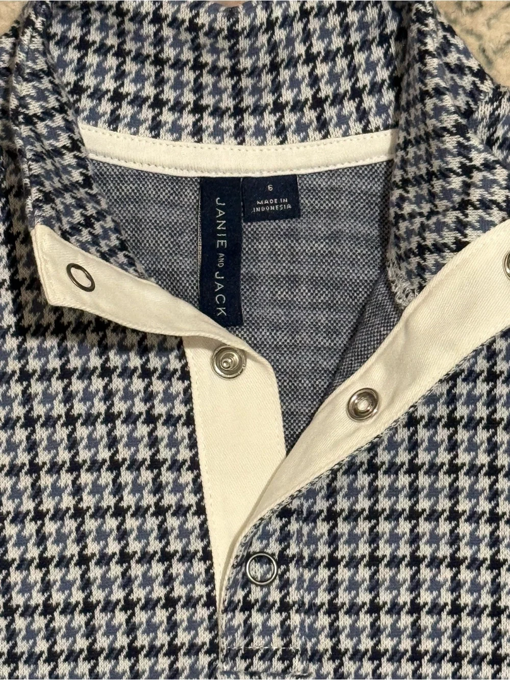 Janie and Jack Navy and White Houndstooth Quarter-Zip Sweater